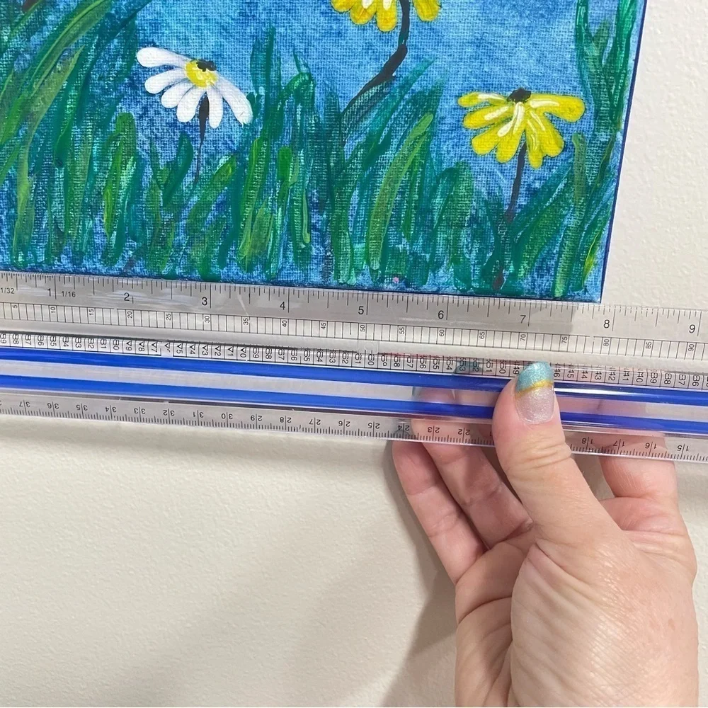 Handmade acrylic painting of sunshine and flowers daisies
